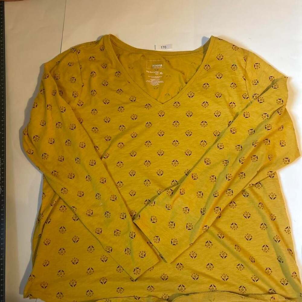Sonoma Goods For Life The Everyday Tee Size XL Yellow Floral Long Sleeve